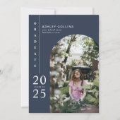 Minimalistische Marine Blue Arch Photo Graduation  Kaart (Voorkant)