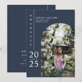 Minimalistische Marine Blue Arch Photo Graduation  Kaart (Voorkant / Achterkant)