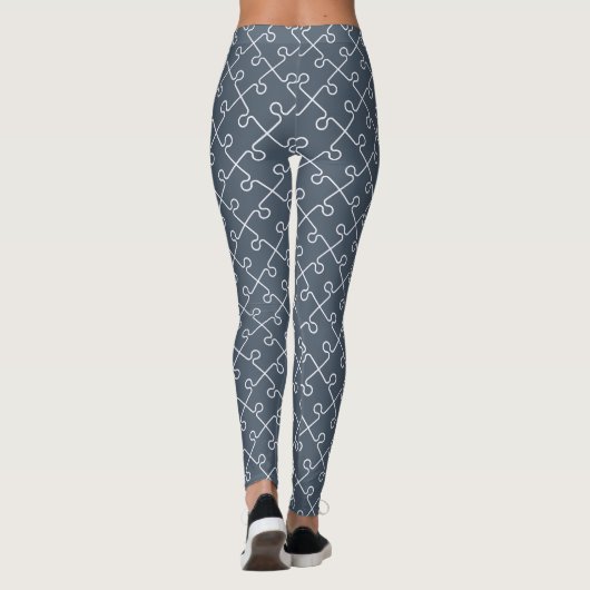 Minimalistische Marine Blue Jigsaw Puzzle Pattern Leggings (Achterkant)