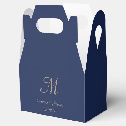 Minimalistische Marine Blue Monogram Script Weddin Bedankdoosjes (Geopend)