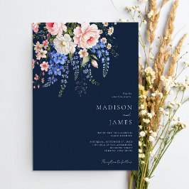 Minimalistische Marine BlueBoho Wildflower Bloemen Kaart
