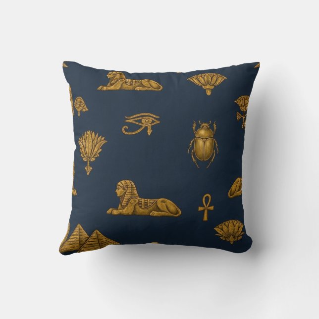 Minimalistische marine en antieke gouden Egyptisch Kussen (Achterkant)
