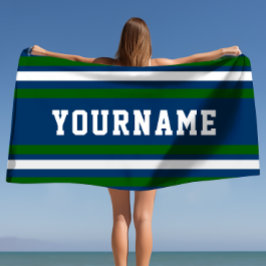 Minimalistische marine en Groene Stripes Aangepast Strandlaken