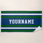 Minimalistische marine en Groene Stripes Aangepast Strandlaken (Voorkant)