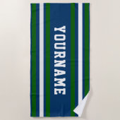 Minimalistische marine en Groene Stripes Aangepast Strandlaken (Voorkant)