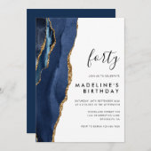 Minimalistische marine Gold Agate Geode 40e verjaa Kaart (Voorkant / Achterkant)