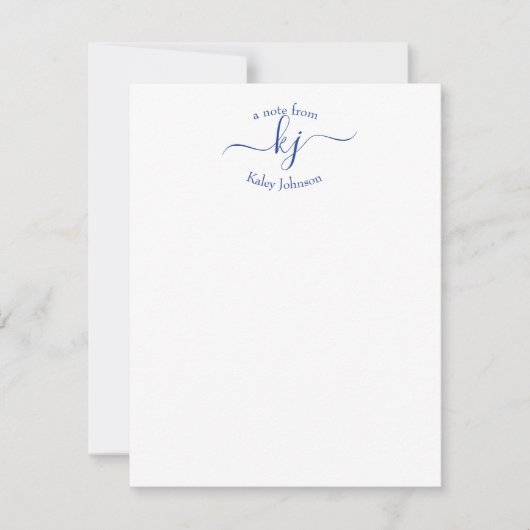 Minimalistische marine White 2 Monogram Name Note Bedankkaart (Voorkant)