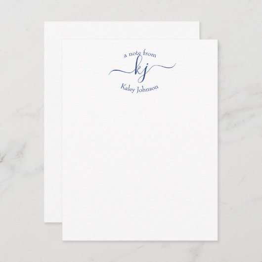 Minimalistische marine White 2 Monogram Name Note  Bedankkaart (Voorkant / Achterkant)