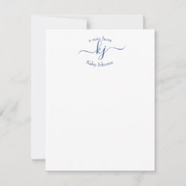 Minimalistische marine White 2 Monogram Name Note  Bedankkaart