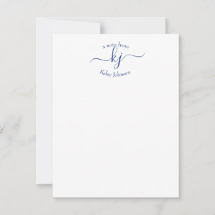 Minimalistische marine White 2 Monogram Name Note Bedankkaart