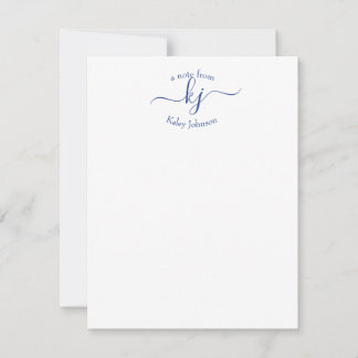 Minimalistische marine White 2 Monogram Name Note Bedankkaart
