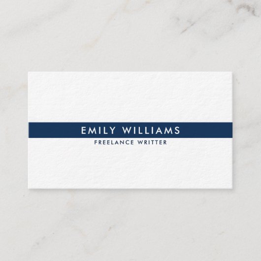Minimalistische marineblauwe dunne streep op wit visitekaartje (Voorkant)