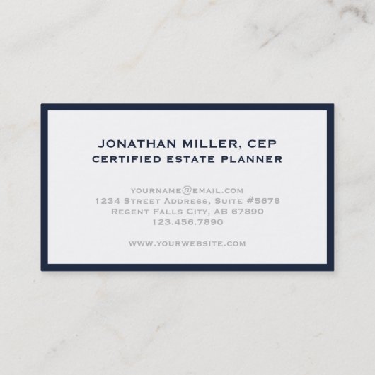 Minimalistische marineblauwe grens visitekaartje (Achterkant)