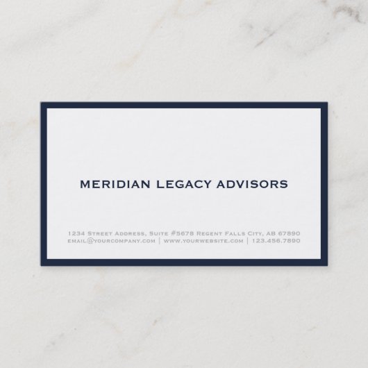 Minimalistische marineblauwe grens visitekaartje (Voorkant)