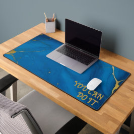 Minimalistische marineblauwe marmeren textuur goud bureaumat