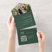 Minimalistische marinedrukcode voor groene bruilof all in one uitnodiging (Afscheurbaar)