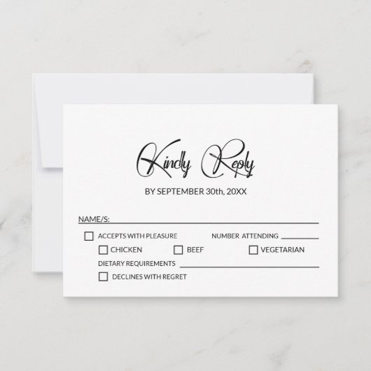 Minimalistische marmeren bruiloft RSVP kaartje (Voorkant)