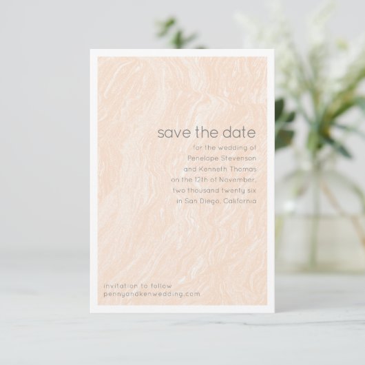 Minimalistische marmeren neutrale perzik elegante  save the date (Staand voorkant)