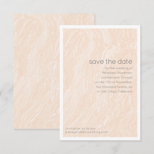 Minimalistische marmeren neutrale perzik elegante  save the date (Voorkant / Achterkant)