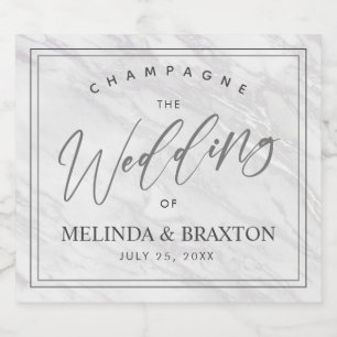 Minimalistische Marmeren Script Bruiloft S sparkli Sparkling Wijnetiket