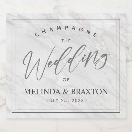 Minimalistische Marmeren Script Bruiloft S sparkli Sparkling Wijnetiket (Enkel label)
