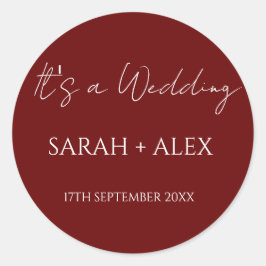 Minimalistische Maroon bruiloft cocktail servetten Ronde Sticker