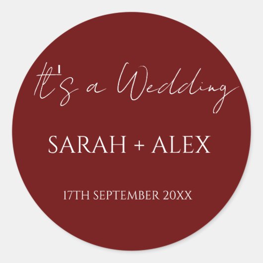 Minimalistische Maroon bruiloft cocktail servetten Ronde Sticker (Voorkant)