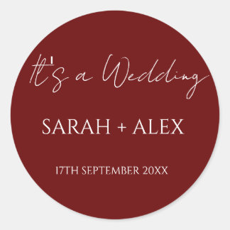 Minimalistische Maroon bruiloft cocktail servetten Ronde Sticker