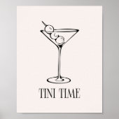 Minimalistische Martini "Tini Time" Cocktail Keuke Poster (Voorkant)