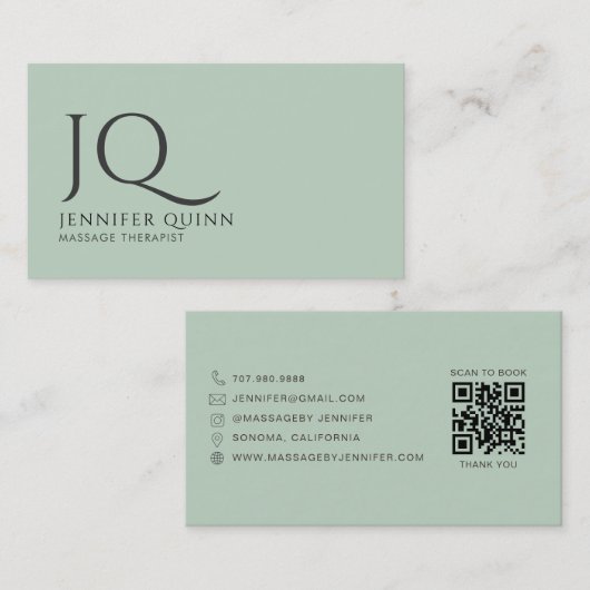 Minimalistische massagetherapeut monogram QR-code Visitekaartje (Voorkant / Achterkant)