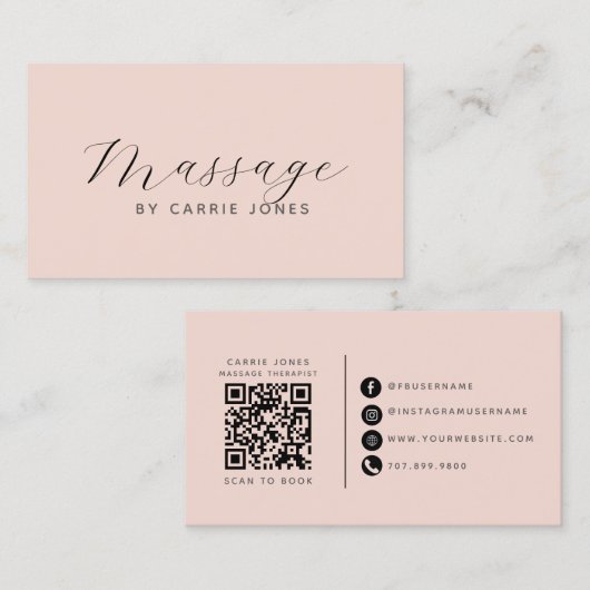 Minimalistische Massagetherapeut QR-code Visitekaartje (Voorkant / Achterkant)
