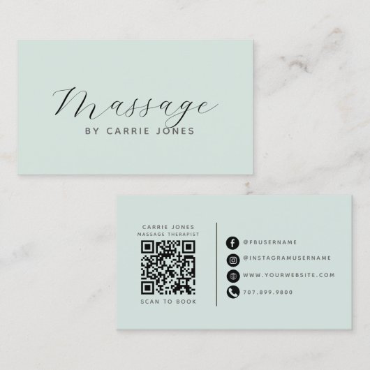 Minimalistische massagetherapeut QR-code Visitekaartje (Voorkant / Achterkant)