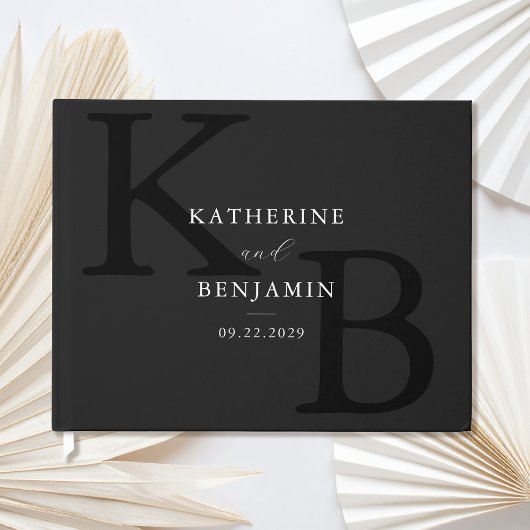 Minimalistische Mat Zwart Monogram Moderne bruilof Gastenboek