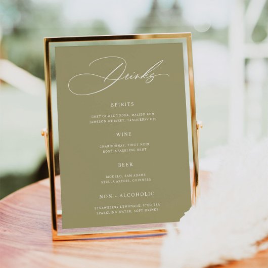 Minimalistische Matcha Groene Trouw Bar Menu Poste Poster