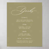Minimalistische Matcha Groene Trouw Bar Menu Poste Poster (Voorkant)