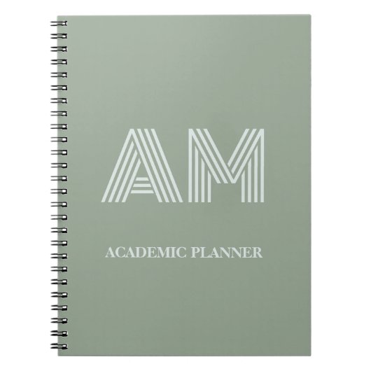Minimalistische Matcha Saliegroen Monogram Notitieboek (Voorkant)