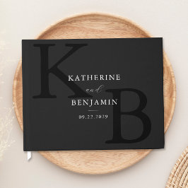 Minimalistische matte zwarte monogram moderne trou gastenboek