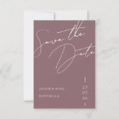Minimalistische Mauve Paarse Script Typografie Tro Save The Date (Voorkant)