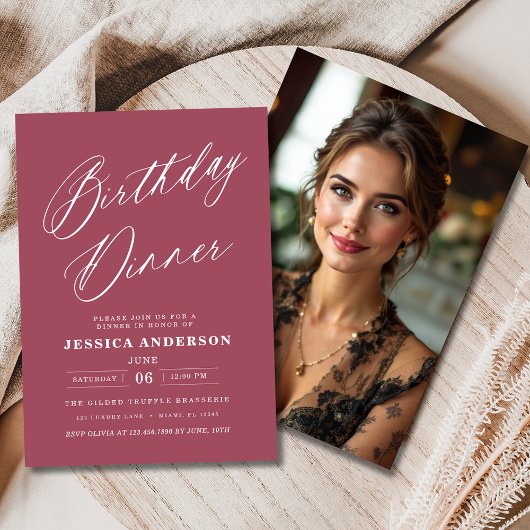 Minimalistische Mauve Roze Moderne Verjaardag Dine Kaart
