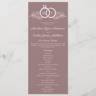 Minimalistische Mauve trouwring Monogram bruiloft Programmakaart