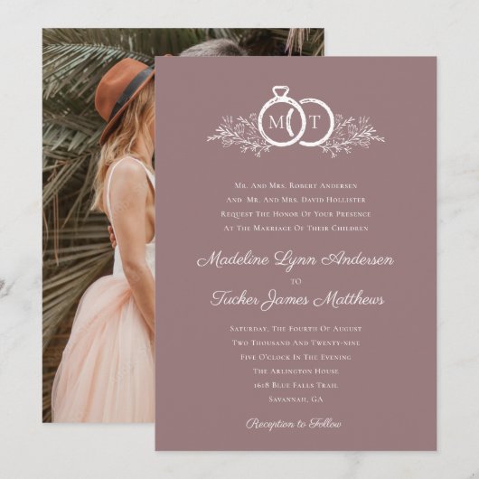 Minimalistische Mauve trouwringen foto bruiloft Kaart (Voorkant / Achterkant)