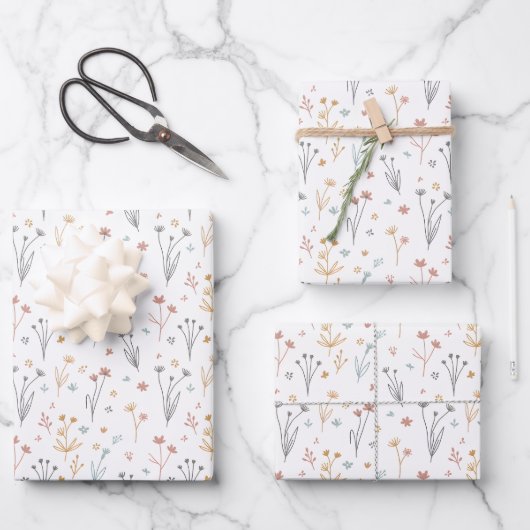 Minimalistische Meadowcore Neutrale Wilde Bloemen Inpakpapier Vel (Voorkant)