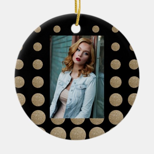 minimalistische meetkundige zwarte goudpolka - sti keramisch ornament (Voorkant)