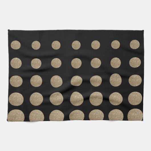 minimalistische meetkundige zwarte goudpolka - sti theedoek (Horizontaal)