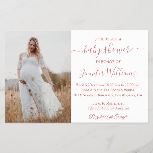 Minimalistische Meisje Roze baby shower Fotouitnod Flyer (Voorkant)