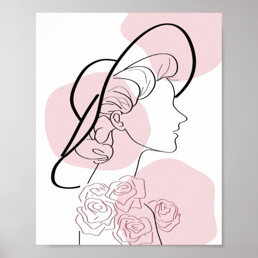 Minimalistische Meisje Rozen Vrouwen Modern Stijlv Poster (Voorkant)