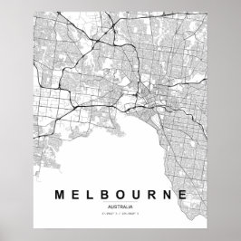 Minimalistische Melbournekaart (Zwart & Wit) Poster