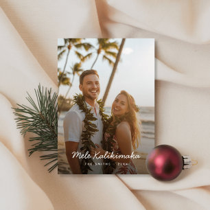 Minimalistische Mele Kalikimaka-strandfoto met scr Feestdagenkaart