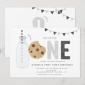 Minimalistische Melk en Koekjes Eerste verjaardag Kaart (Voorkant / Achterkant)