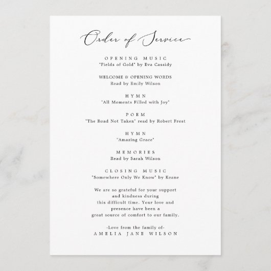Minimalistische Memorial begrafenis Orde van Servi Programmakaart (Achterkant)